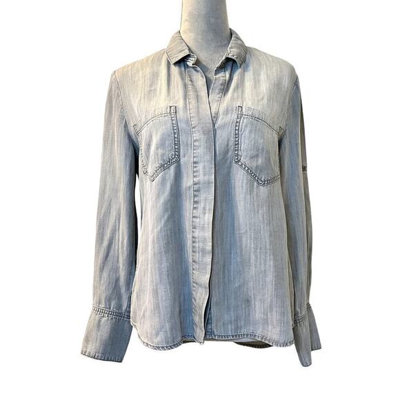Cloth & Stone Shirt Womens Small Gray Chambray High Low Split Back Button Down - Picture 1 of 9